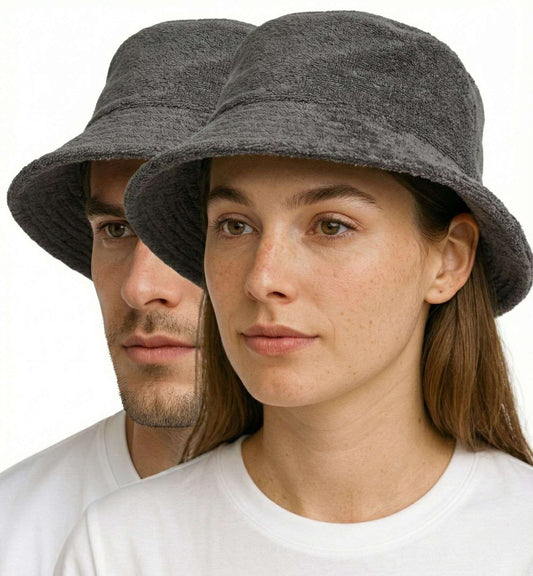 Stingy Brim Terry Towelling Bucket Hat Daggy Fishing Camping Lad Cap 100% COTTON - Grey  - S/M