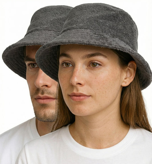 Stingy Brim Terry Towelling Bucket Hat Daggy Fishing Camping Lad Cap 100% COTTON - Grey  - S/M