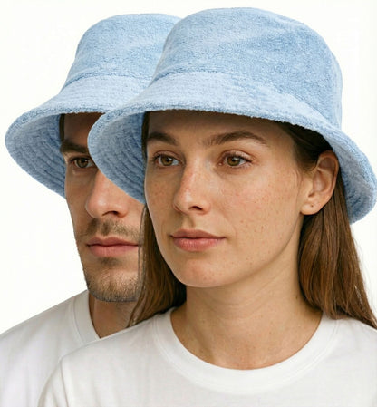 Stingy Brim Terry Towelling Bucket Hat Daggy Fishing Camping Lad Cap 100% COTTON - Sky Blue - L/XL