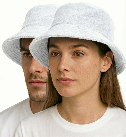 Stingy Brim Terry Towelling Bucket Hat Daggy Fishing Camping Lad Cap 100% COTTON - White - S/M