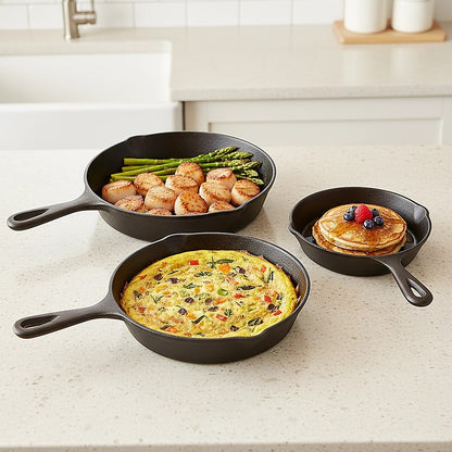 Randy & Travis 3-Piece Pre-Seasoned Cast Iron Skillet Set