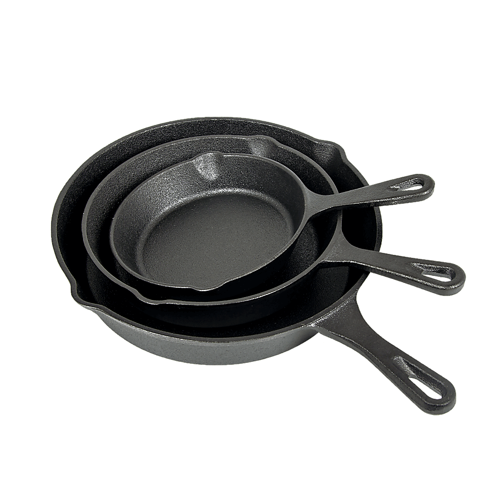 Pre Seasoned Cast Iron Skillet Fry Pan Set 3 Pcs Frying Pan Set