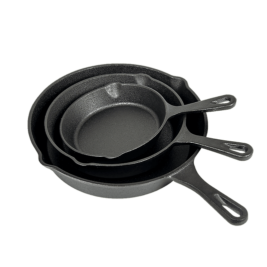 Pre Seasoned Cast Iron Skillet Fry Pan Set 3 Pcs Frying Pan Set