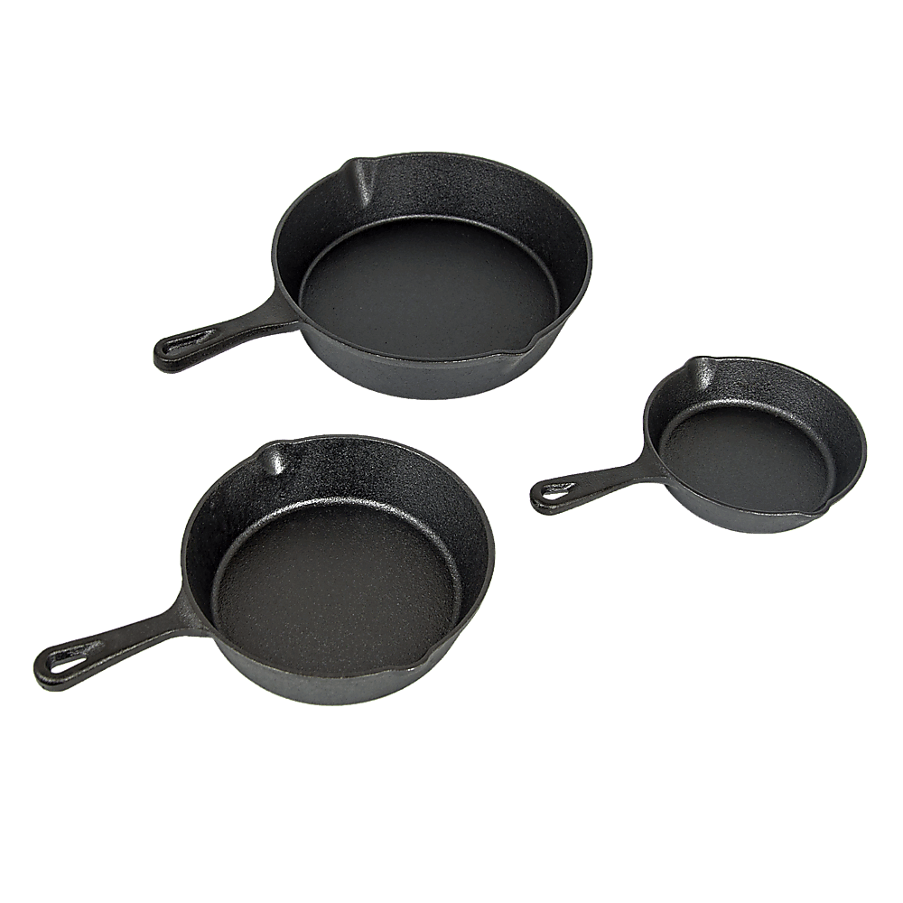 Pre Seasoned Cast Iron Skillet Fry Pan Set 3 Pcs Frying Pan Set