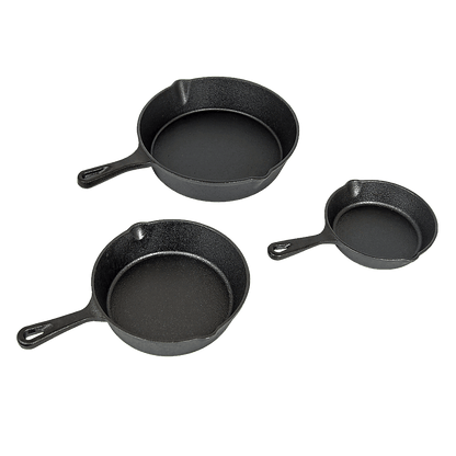 Pre Seasoned Cast Iron Skillet Fry Pan Set 3 Pcs Frying Pan Set