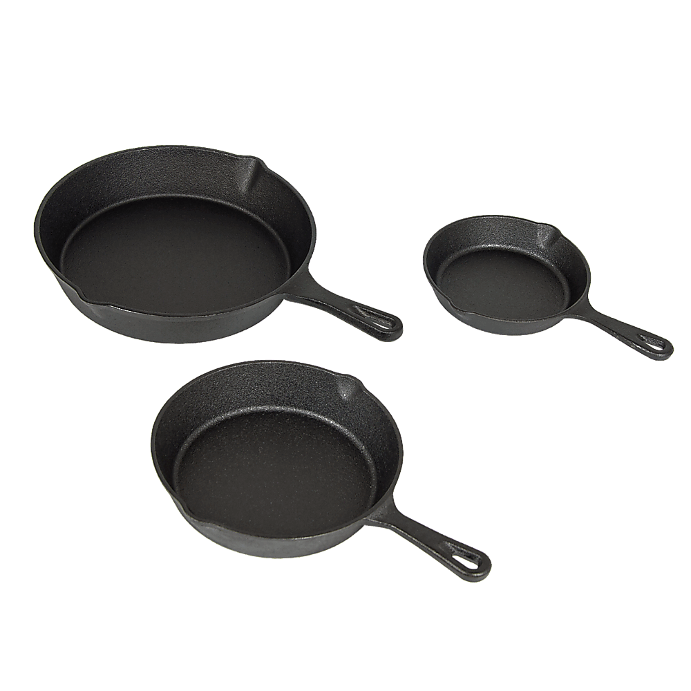 Pre Seasoned Cast Iron Skillet Fry Pan Set 3 Pcs Frying Pan Set