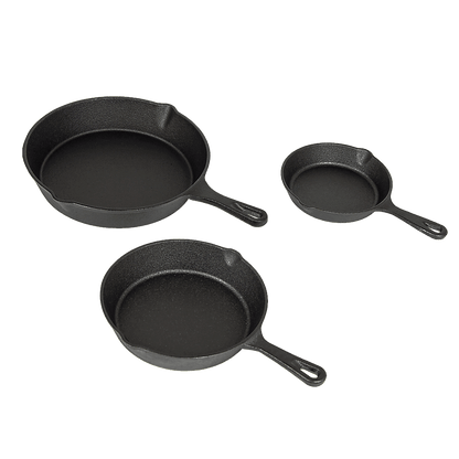 Pre Seasoned Cast Iron Skillet Fry Pan Set 3 Pcs Frying Pan Set
