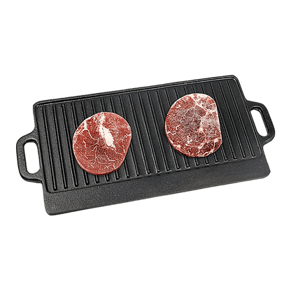46x22 cm Cast Iron Reversible Griddle Plate BBQ Hob Cooking Grill Pan