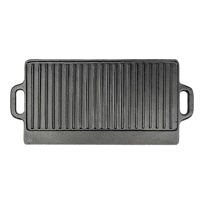 46x22 cm Cast Iron Reversible Griddle Plate BBQ Hob Cooking Grill Pan