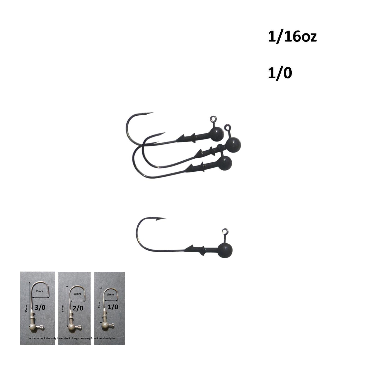 Vike 3/16 oz Round Jig Head with a Size 1/0 Hook Tungsten, 3 pack