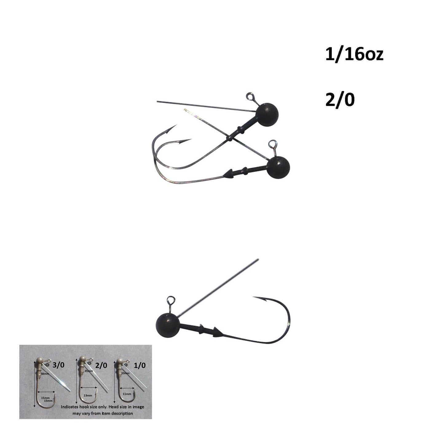 Vike 1/16 oz Weedless Round  Jig Head with a Size 2/0 Hook Tungsten, 4 pack