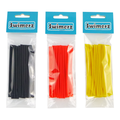 Swimerz Assist Hook Sleeves, 8/10mm Shrink Tube, Black, Yellow & Red, 100mm. Qty 30.