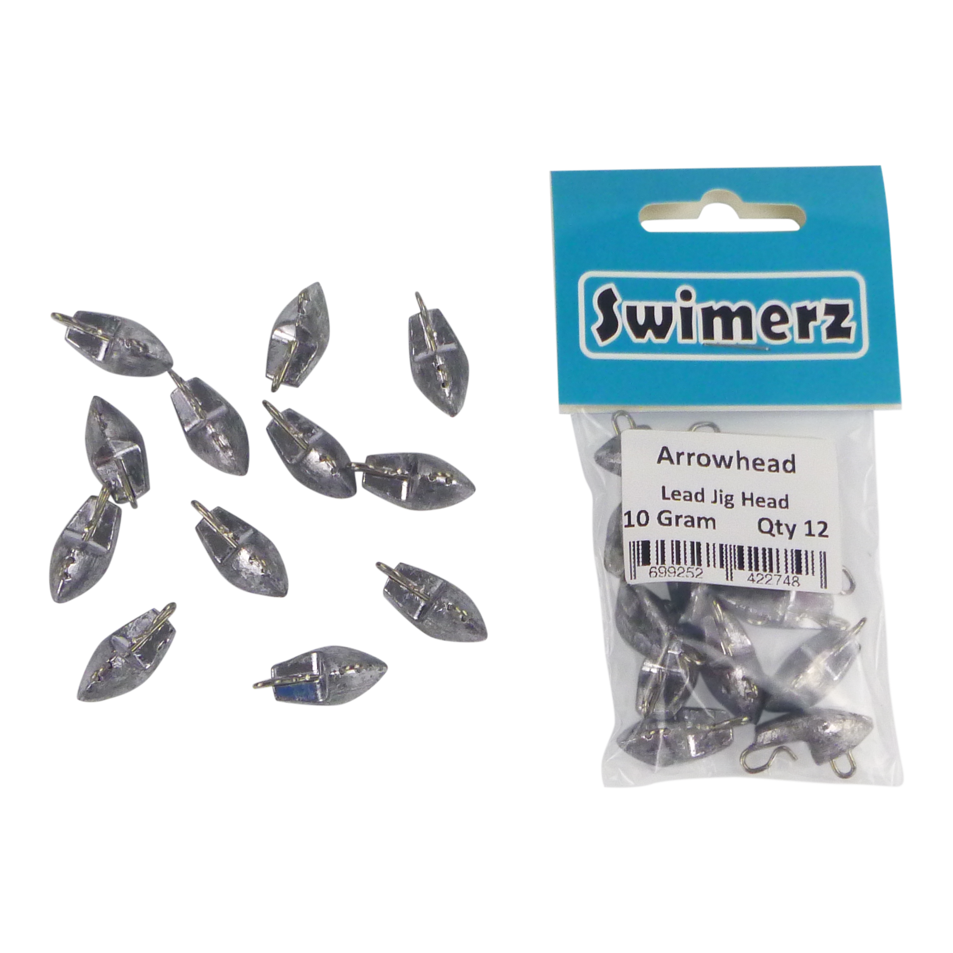 Swimerz 10gm Arrowhead Jig Head, 3/8oz, Lead, Qty 12