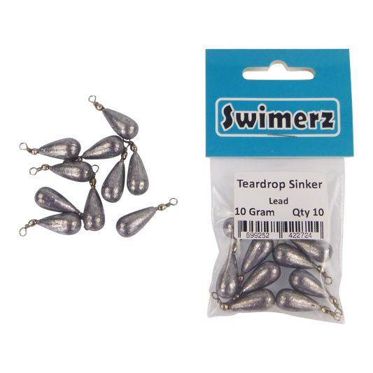 Swimerz 10gm Teardrop Sinker, Lead, 10 pack