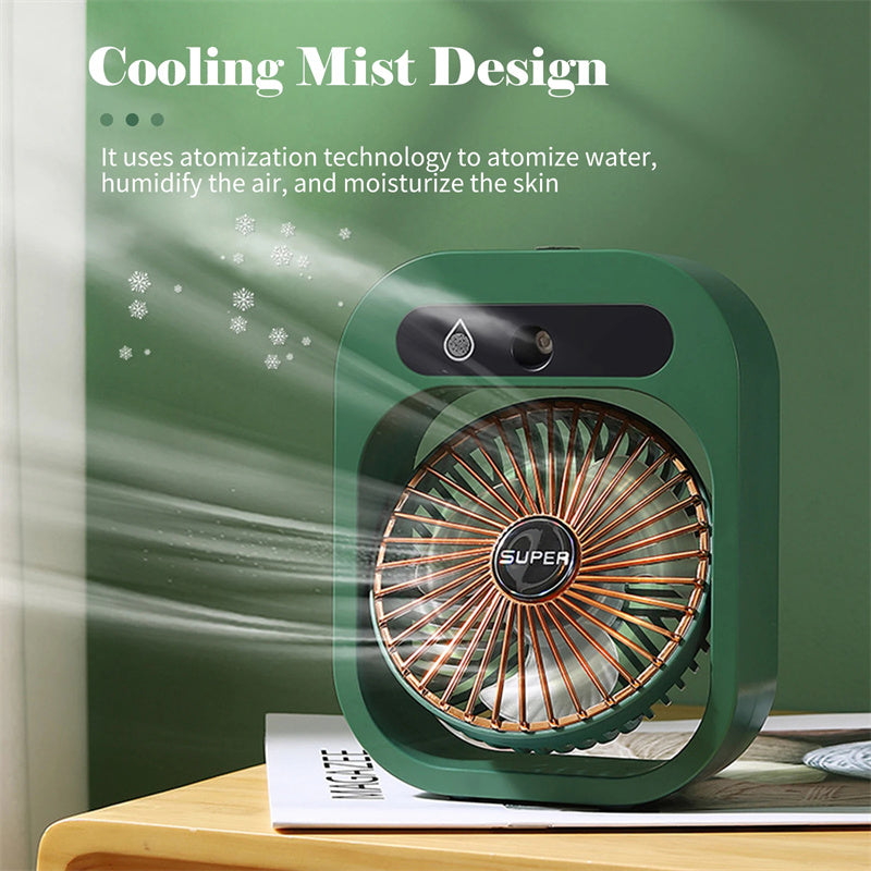 Portable USB Rechargeable Misting Fan â€“ Compact Personal Fan with Cooling Spray - Green Colors
