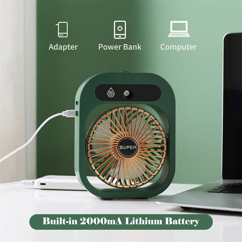 Portable USB Rechargeable Misting Fan â€“ Compact Personal Fan with Cooling Spray - Green Colors