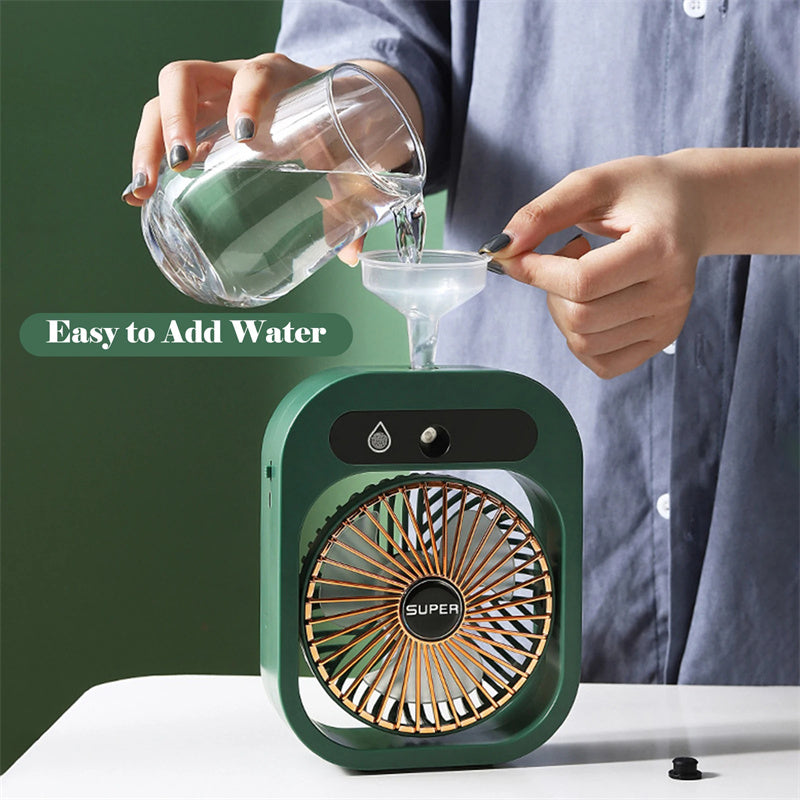 Portable USB Rechargeable Misting Fan â€“ Compact Personal Fan with Cooling Spray - Green Colors