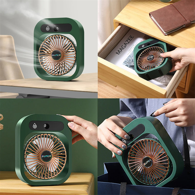 Portable USB Rechargeable Misting Fan â€“ Compact Personal Fan with Cooling Spray - Green Colors