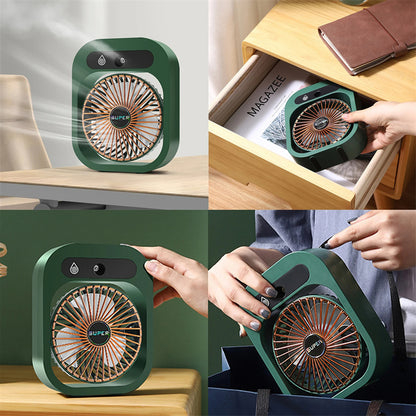 Portable USB Rechargeable Misting Fan â€“ Compact Personal Fan with Cooling Spray - Green Colors