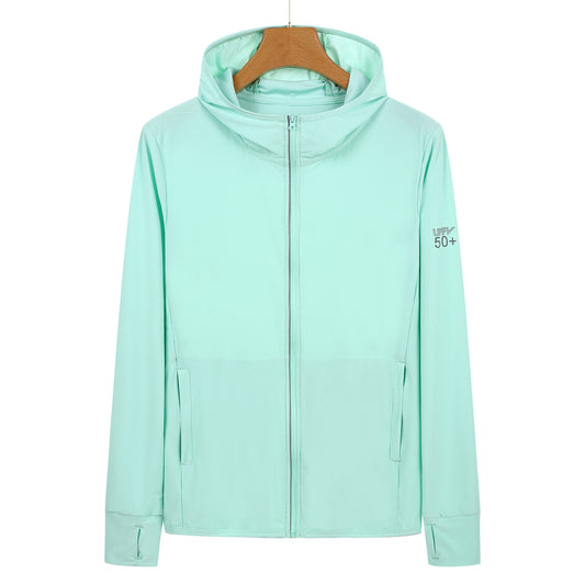 XL Green Long Sleeve UV Protection Summer Breathable Knitted Ice Silk Outdoor Sun Protection Clothing - Unisex Thin Sunscreen Shirt