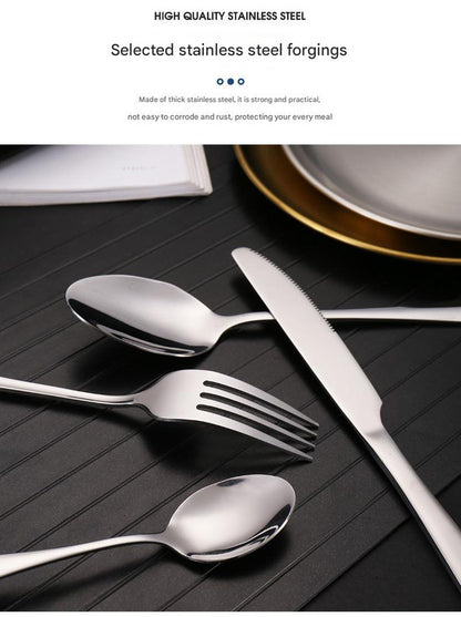 6-Piece Portable Stainless Steel Cutlery Set with Plate and Bag - Silver, Great for Camping and Travel (Steak Knife)