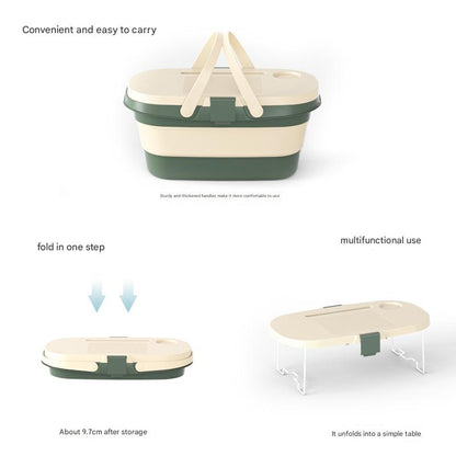 Foldable Picnic Basket with Tray - 16.5L Capacity, White Gray, Perfect for Camping and Outdoor Gatherings