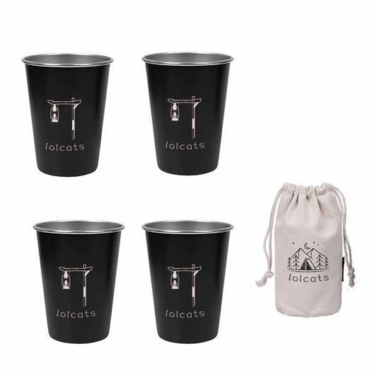 Black 304 Stainless Steel Camping Cup - 350ml Outdoor Drinkware?Set of 4 with Bag?
