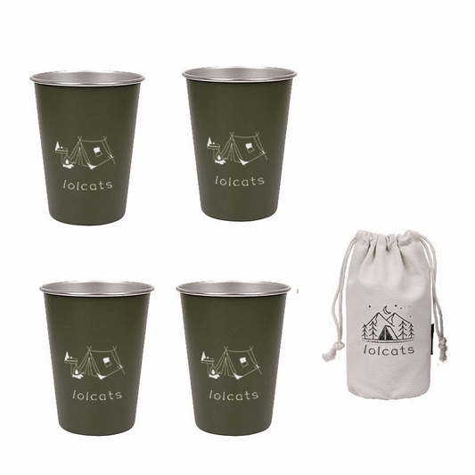 Green 304 Stainless Steel Camping Cup - 350ml Outdoor Drinkware(Set of 4 with Bag)