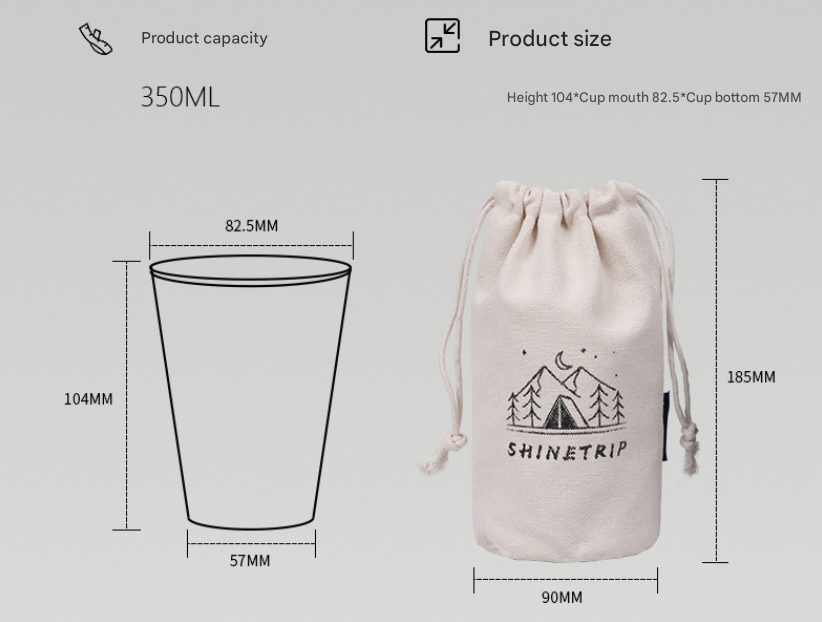 Green 304 Stainless Steel Camping Cup - 350ml Outdoor Drinkware(Set of 4 with Bag)