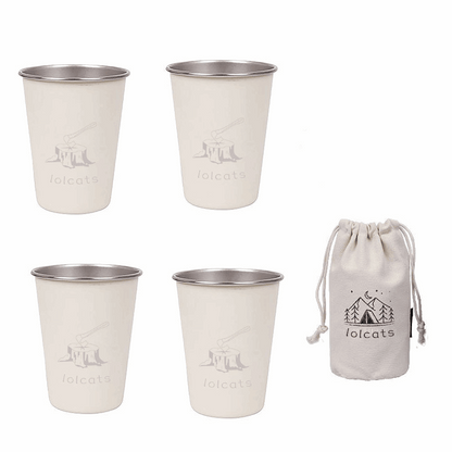 White 304 Stainless Steel Camping Cup - 350ml Outdoor Drinkware(Set of 4 with Bag)
