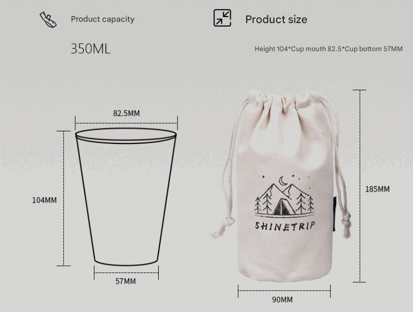 White 304 Stainless Steel Camping Cup - 350ml Outdoor Drinkware(Set of 4 with Bag)