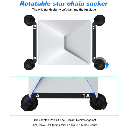 White and Black Heavy-Duty Suction Cup Mount for Starlink Mini - All-Weather Car, RV & Boat Bracket
