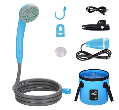Blue USB Rechargeable Portable Shower Pump for Outdoors