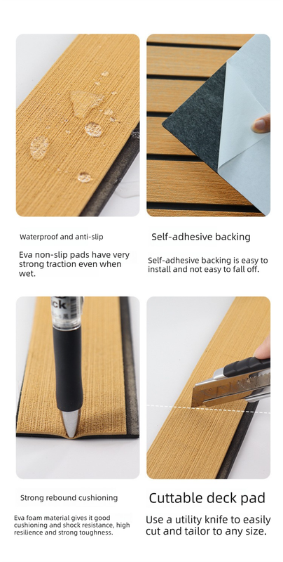 EVA Faux Teak Boat Flooring Border Trim Self Adhesive Marine Decking Strip Non Slip Foam Sheet for Yacht Caravan RV (Dark Grey & Black, 240cm x 5.7cm)