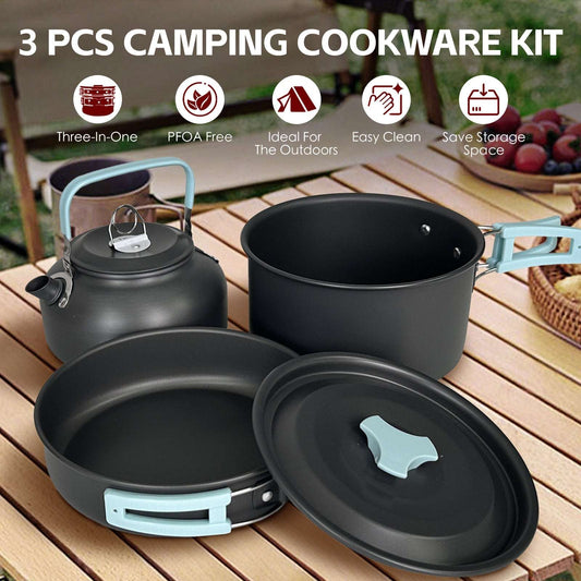 3Pcs Camping Cooking Set – Lightweight Anodised Aluminium Outdoor Cookware Kit with Heat-Resistant Handles