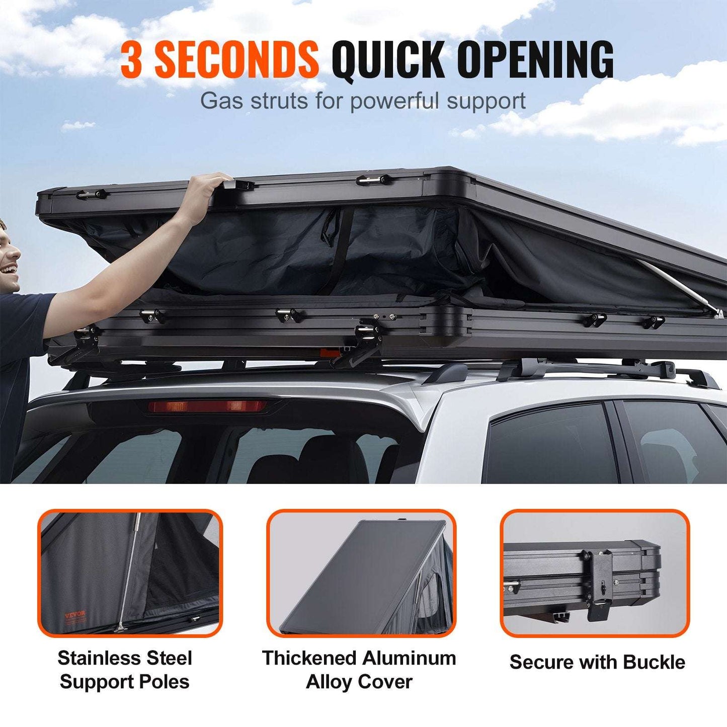VEVOR Hard Shell Rooftop Tent | 2–3 Person Waterproof Car Tent w/ Ladder