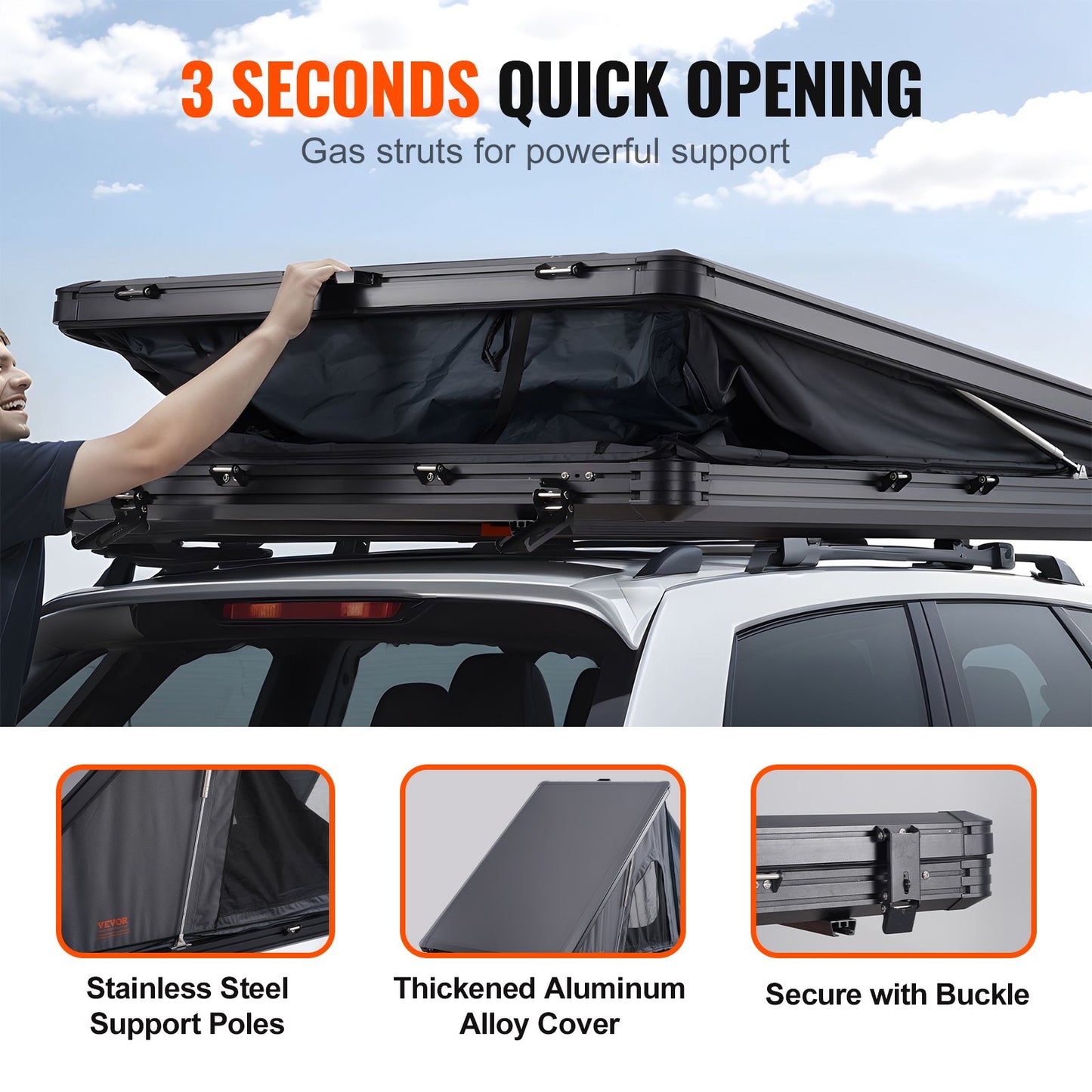 VEVOR Hard Shell Rooftop Tent | 2–3 Person Waterproof Car Tent w/ Ladder