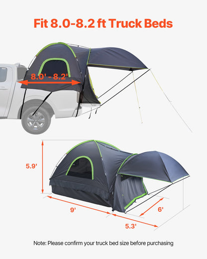 VEVOR Truck Tent 8.0-8.2ft Waterproof PU2000 Truck Bed Camping Tent 2-3 Person