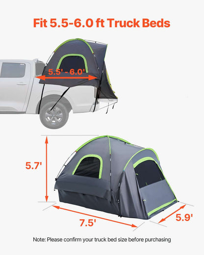 VEVOR Truck Tent 5.5-6.0ft Waterproof PU2000 Truck Bed Camping Tent 2-3 Person