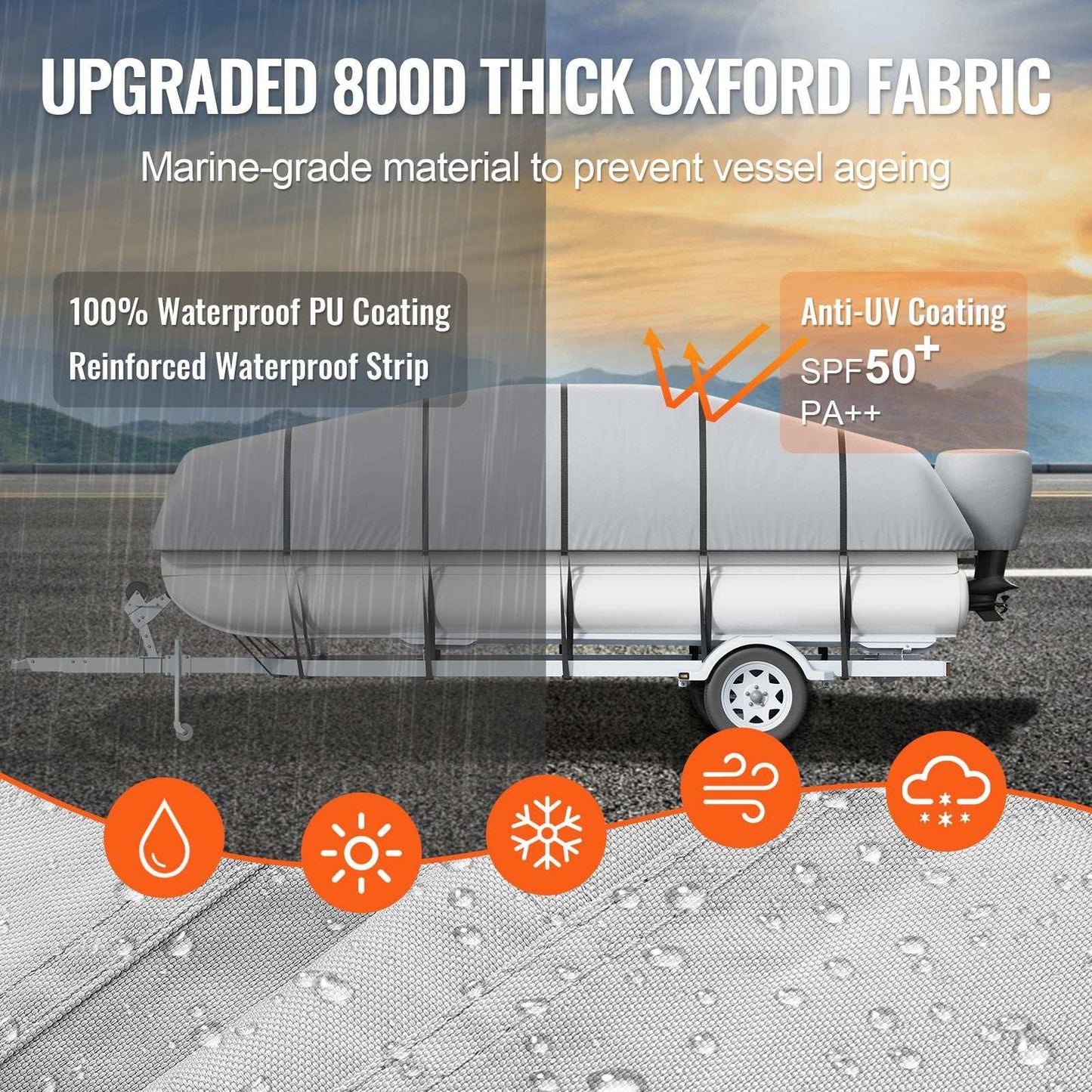 VEVOR Pontoon Boat Cover 800D Waterproof Trailerable 19-20 ft with Storage Bag