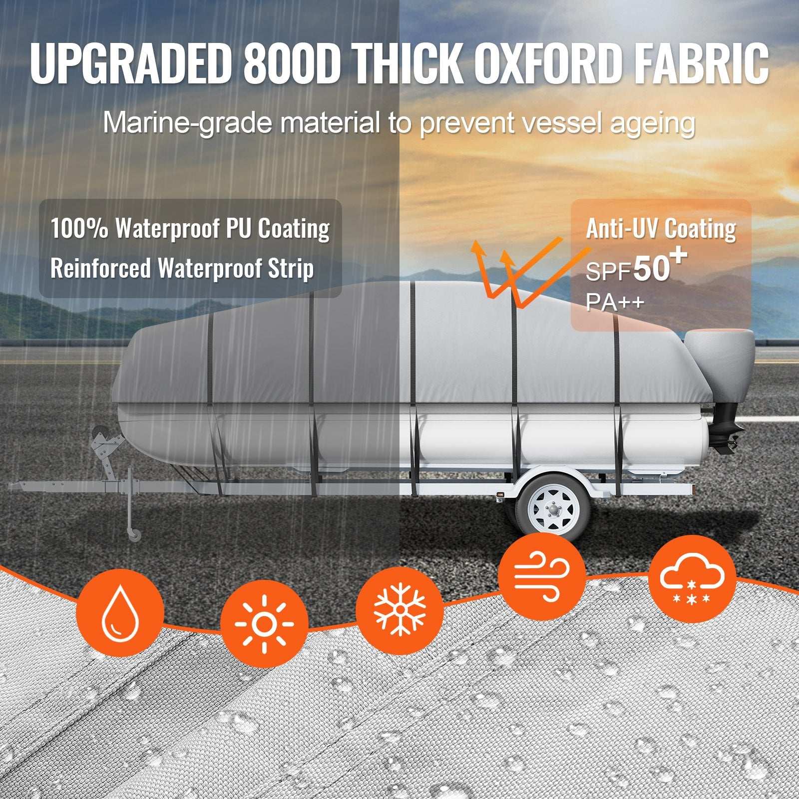 VEVOR Pontoon Boat Cover 800D Waterproof Trailerable 19-20 ft with Storage Bag