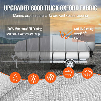 VEVOR Pontoon Boat Cover 800D Waterproof Trailerable 19-20 ft with Storage Bag