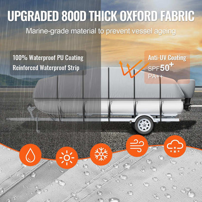 VEVOR Pontoon Boat Cover 800D Waterproof Trailerable 23-24 ft with Storage Bag