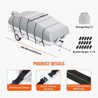 VEVOR Pontoon Boat Cover 800D Waterproof Trailerable 23-24 ft with Storage Bag