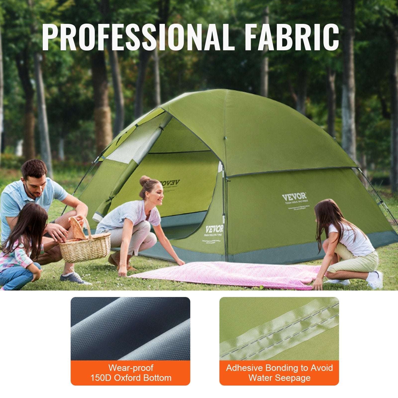 VEVOR Camping Tent, 7 x 7 x 4 ft Fit for 6 Person, Waterproof Lightweight Backpacking Tent, Easy Setup, with Door and Window, for Outdoor Family Camping, Hiking, Hunting, Mountaineering Travel
