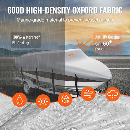 VEVOR Boat Cover 600D Waterproof 16-18.5 ft Boat Cover V-Hull Tri-Hull Runabout