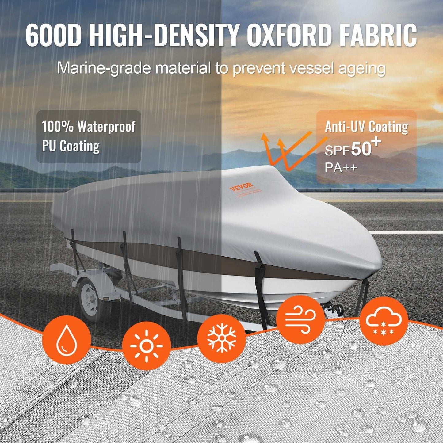 VEVOR Boat Cover 600D Waterproof 20-22 ft Boat Cover V-Hull Tri-Hull Runabout