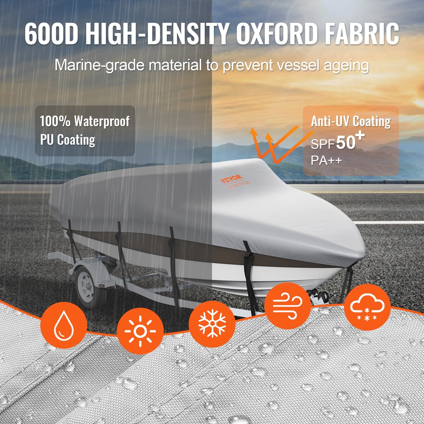 VEVOR Boat Cover 600D Waterproof 20-22 ft Boat Cover V-Hull Tri-Hull Runabout