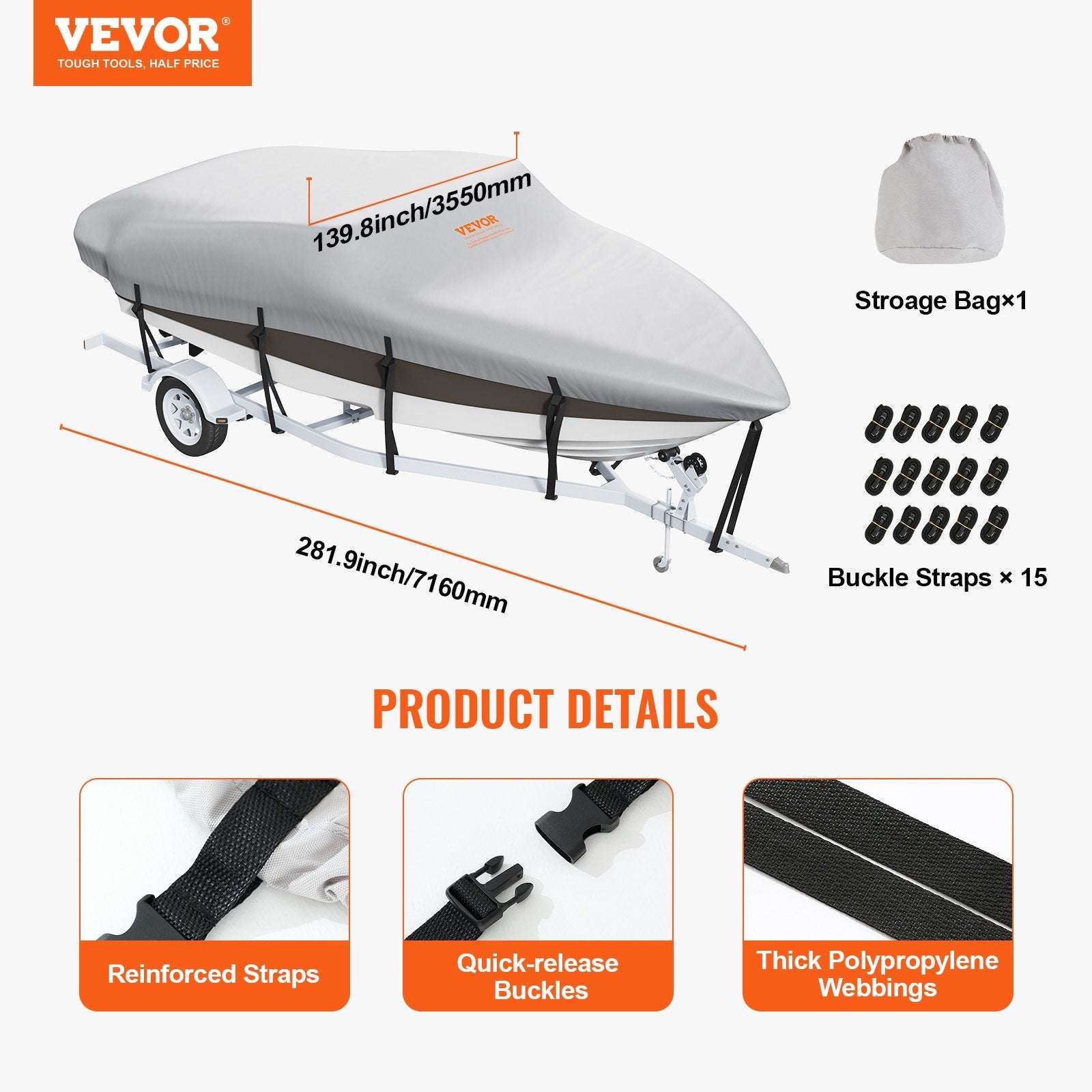 VEVOR Boat Cover 600D Waterproof 20-22 ft Boat Cover V-Hull Tri-Hull Runabout