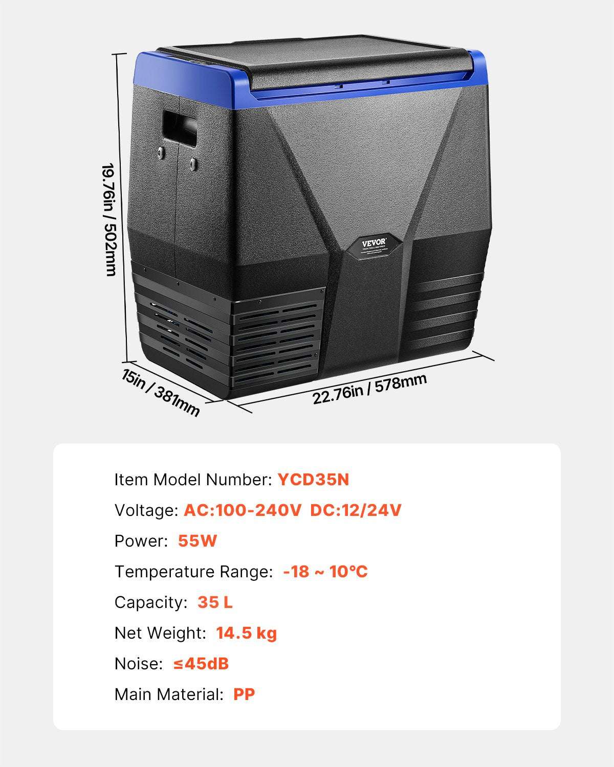 VEVOR 35L Portable Car Fridge Freezer